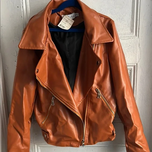 NWOT  Petal&Pup Orange Brown Leather Jacket - size 2 - Picture 5 of 7